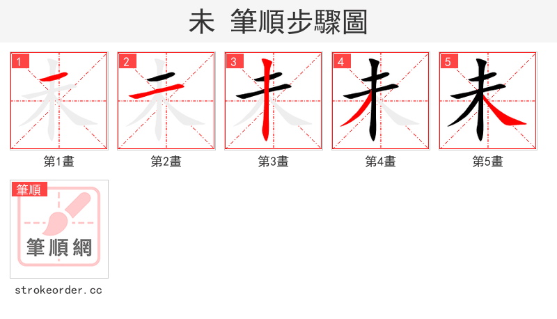 未 的笔顺分步演示（一笔一画写字）