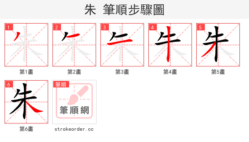 stroke order steps of 朱