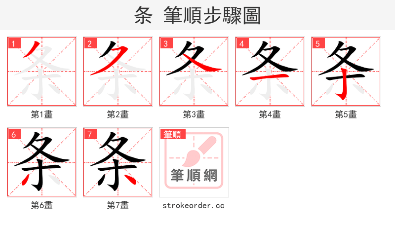 条 的笔顺分步演示（一笔一画写字）