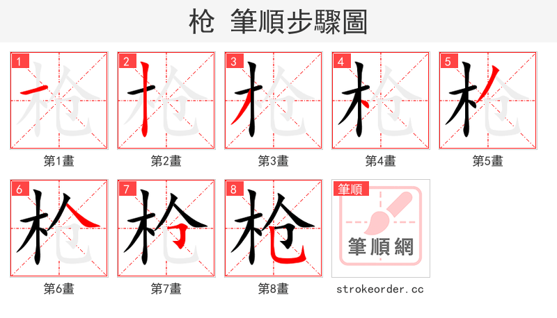 stroke order steps of 枪