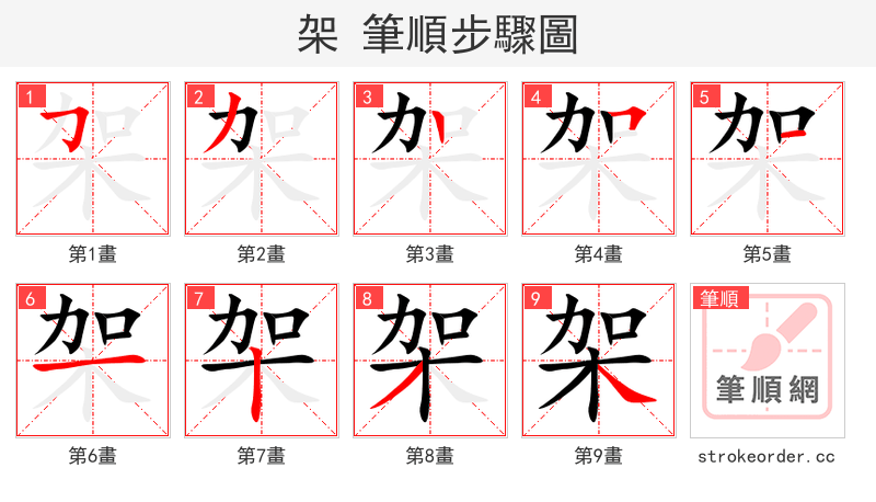 架 的笔顺分步演示（一笔一画写字）