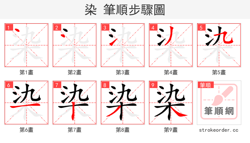 染 的笔顺分步演示（一笔一画写字）