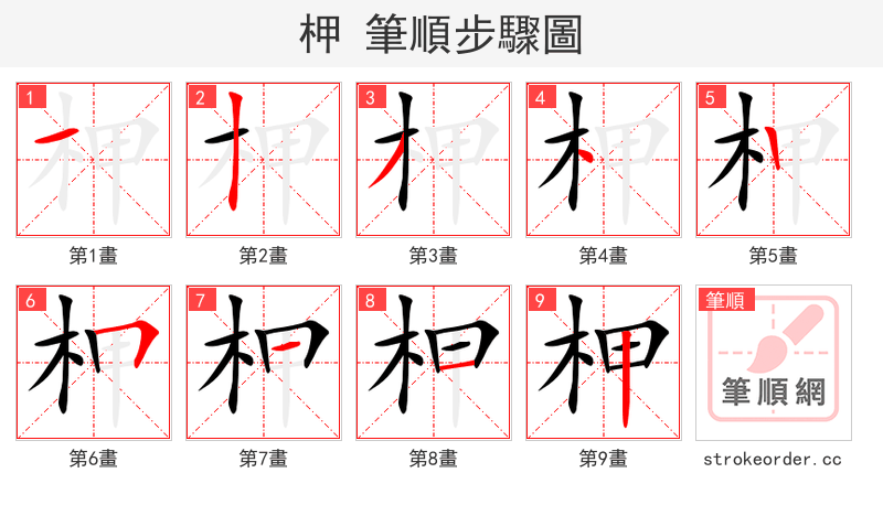 柙 的笔顺分步演示（一笔一画写字）