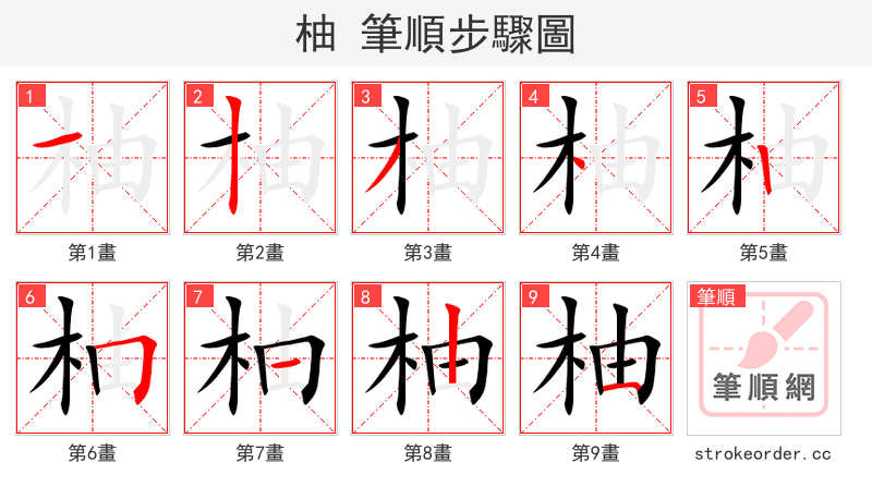 柚 的笔顺分步演示（一笔一画写字）