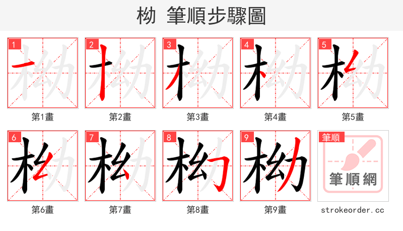 柪 的笔顺分步演示（一笔一画写字）