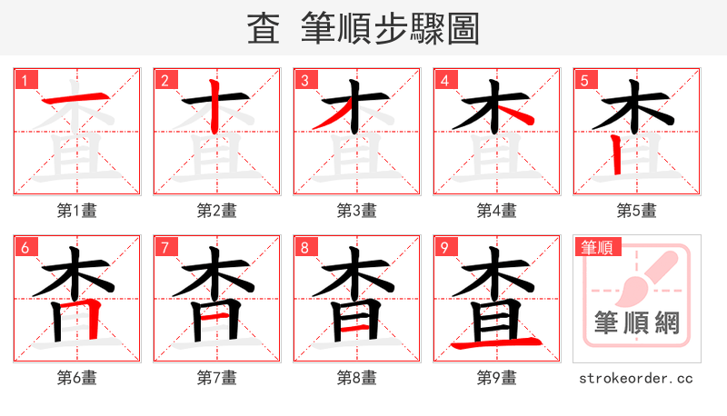 査 的笔顺分步演示（一笔一画写字）
