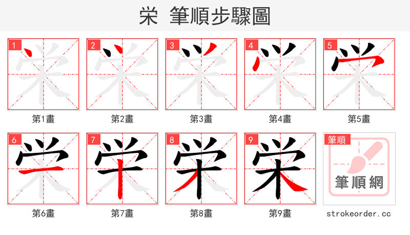 栄 的笔顺分步演示（一笔一画写字）