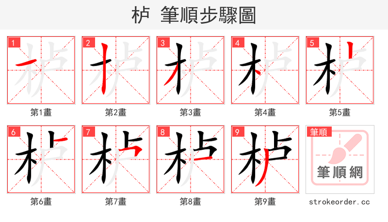 栌 的笔顺分步演示（一笔一画写字）