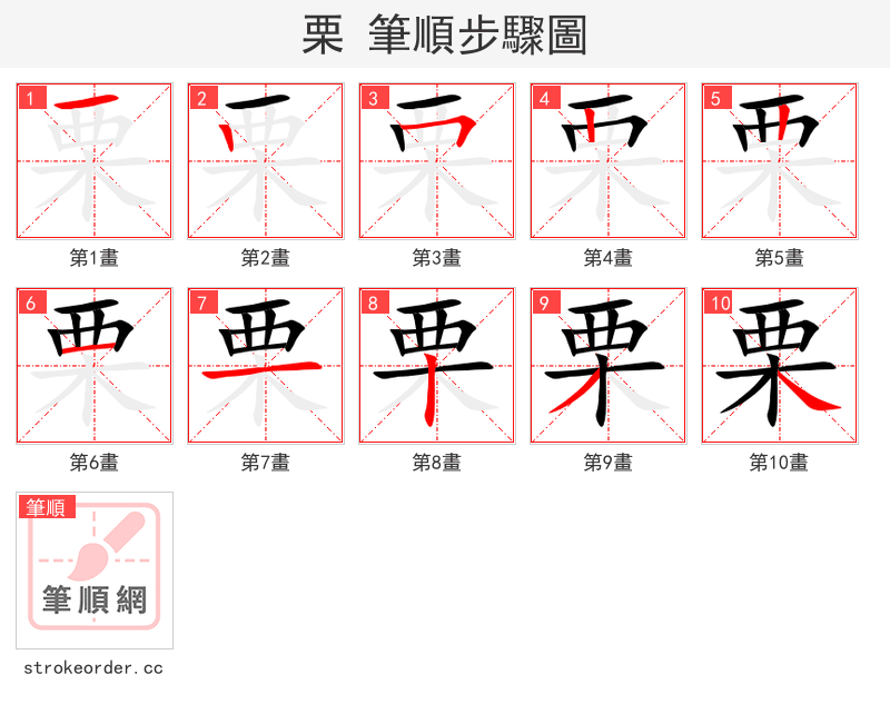 栗 的笔顺分步演示（一笔一画写字）