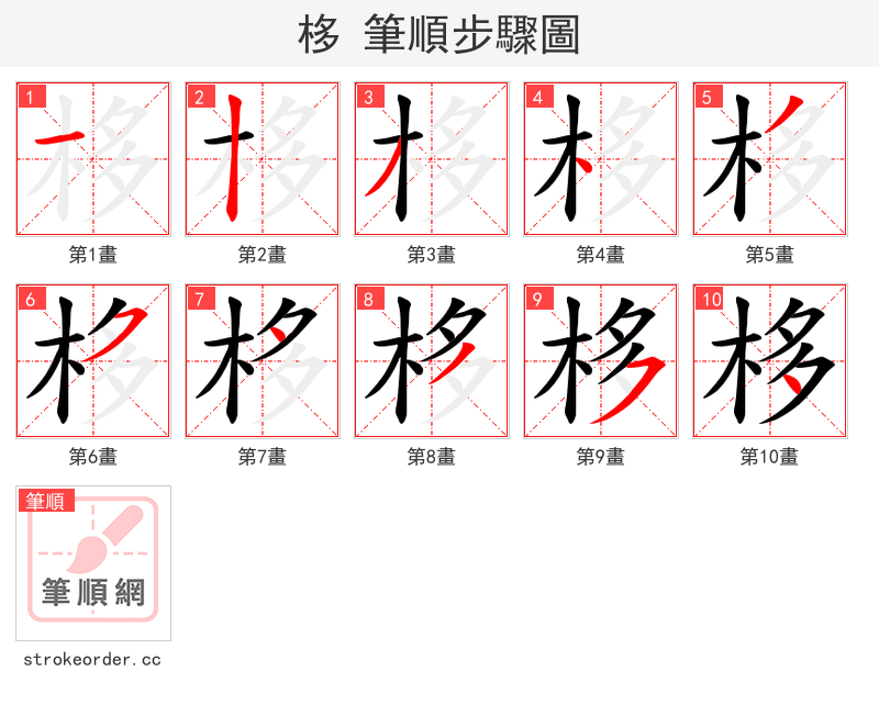 栘 的笔顺分步演示（一笔一画写字）