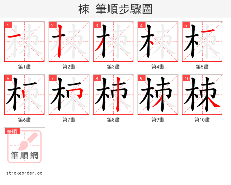 栜 的笔顺分步演示（一笔一画写字）