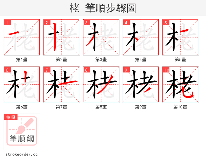 栳 的笔顺分步演示（一笔一画写字）