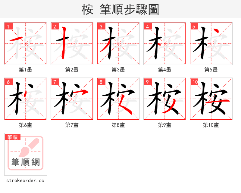 桉 的笔顺分步演示（一笔一画写字）