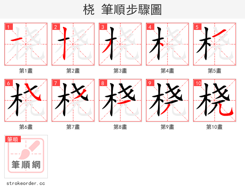 桡 的笔顺分步演示（一笔一画写字）