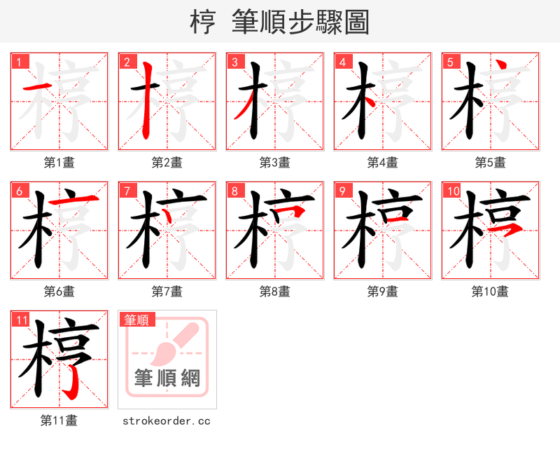 梈 的笔顺分步演示（一笔一画写字）