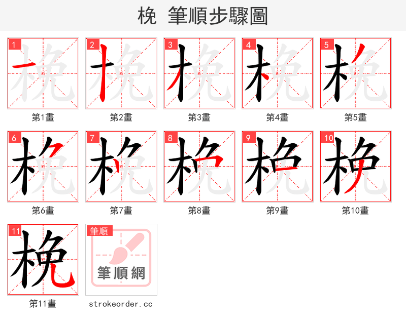 梚 的笔顺分步演示（一笔一画写字）