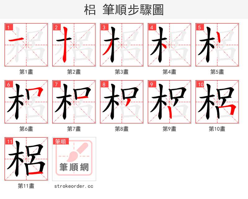 梠 的笔顺分步演示（一笔一画写字）