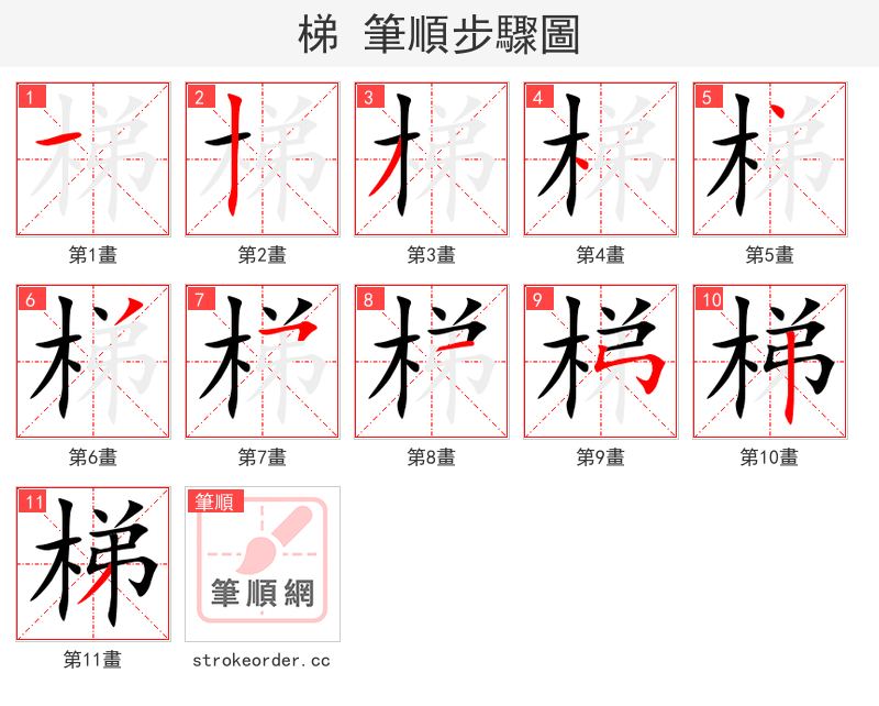 梯 的笔顺分步演示（一笔一画写字）