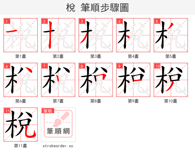 梲 的笔顺分步演示（一笔一画写字）