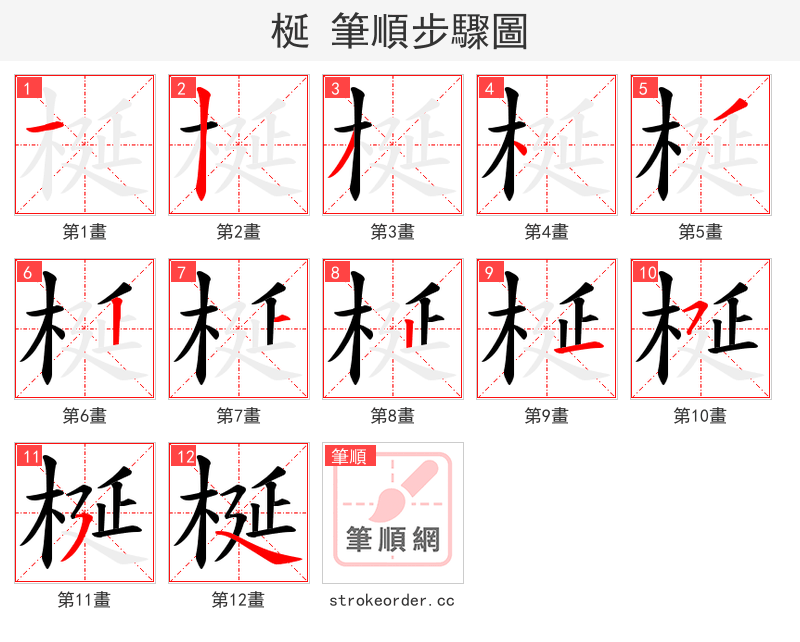 梴 的笔顺分步演示（一笔一画写字）