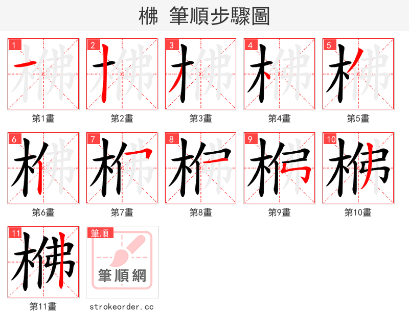 梻 的笔顺分步演示（一笔一画写字）
