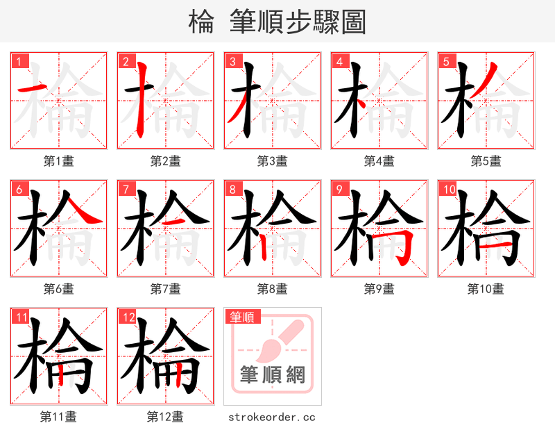 棆 的笔顺分步演示（一笔一画写字）