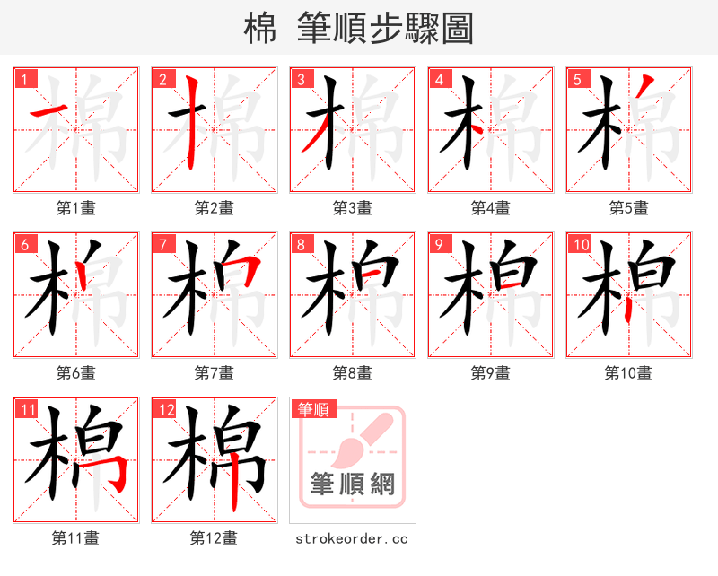 棉 的笔顺分步演示（一笔一画写字）