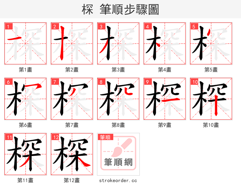 棎 的笔顺分步演示（一笔一画写字）