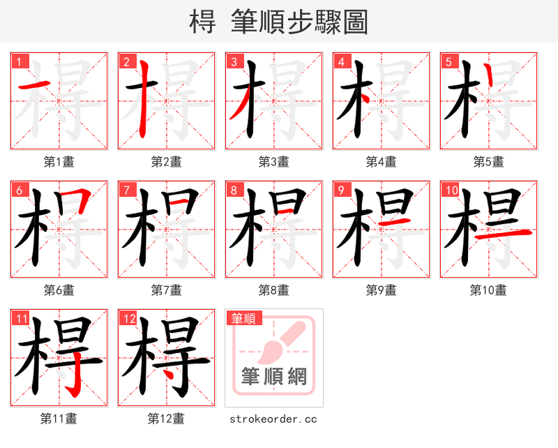 棏 的笔顺分步演示（一笔一画写字）