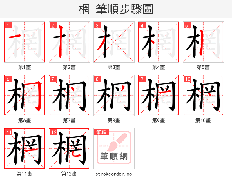 棢 的笔顺分步演示（一笔一画写字）