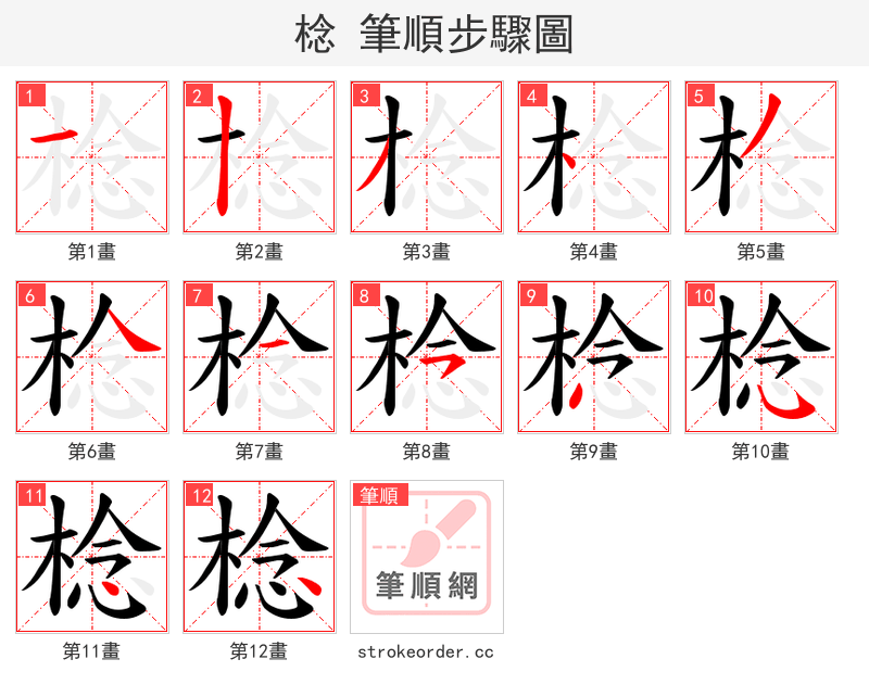 棯 的笔顺分步演示（一笔一画写字）