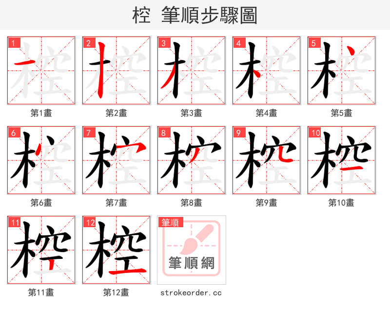 椌 的笔顺分步演示（一笔一画写字）