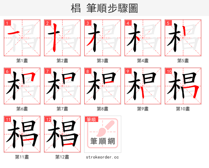椙 的笔顺分步演示（一笔一画写字）