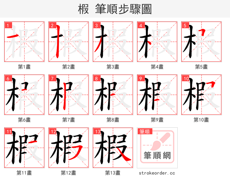 椵 的笔顺分步演示（一笔一画写字）