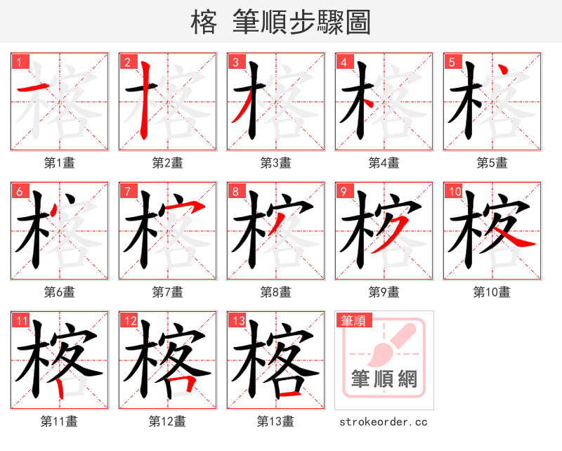 楁 的笔顺分步演示（一笔一画写字）