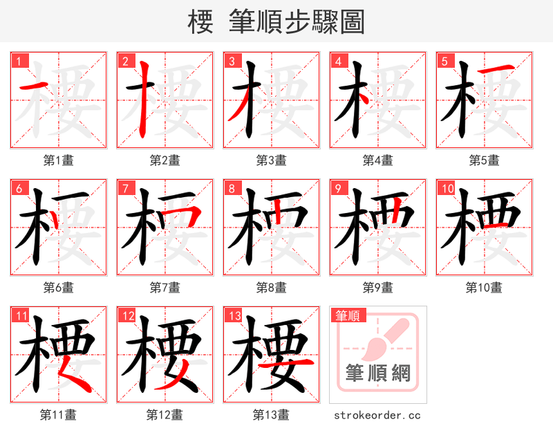 楆 的笔顺分步演示（一笔一画写字）
