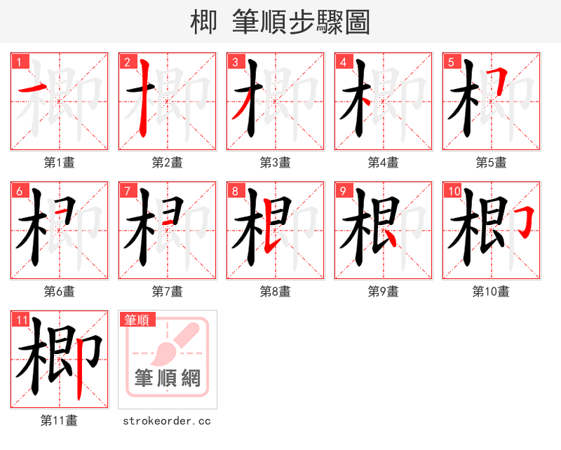 楖 的笔顺分步演示（一笔一画写字）