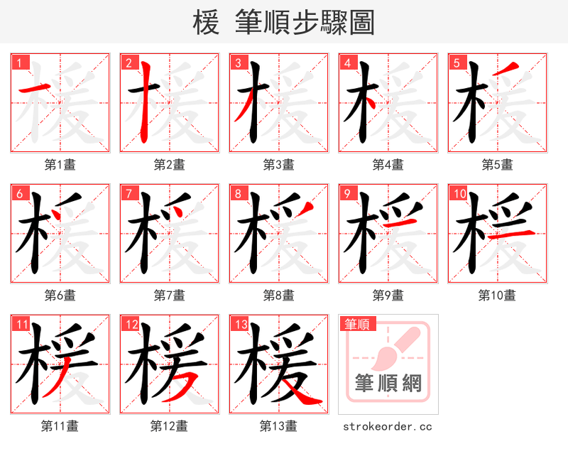 楥 的笔顺分步演示（一笔一画写字）