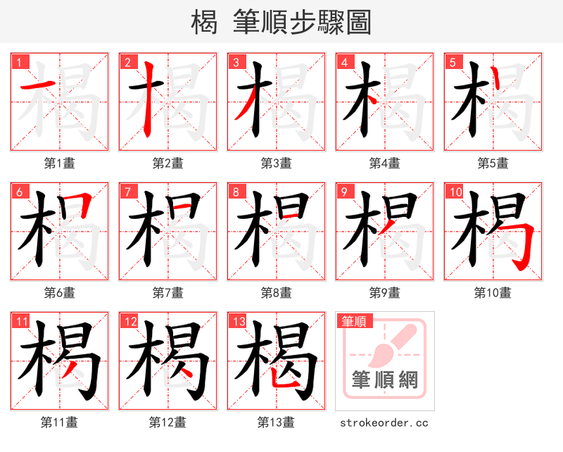 楬 的笔顺分步演示（一笔一画写字）