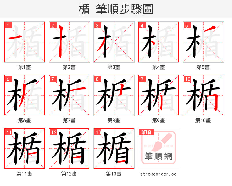 楯 的笔顺分步演示（一笔一画写字）
