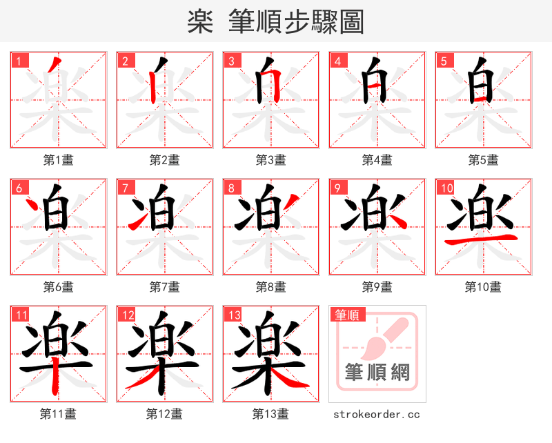 楽 的笔顺分步演示（一笔一画写字）
