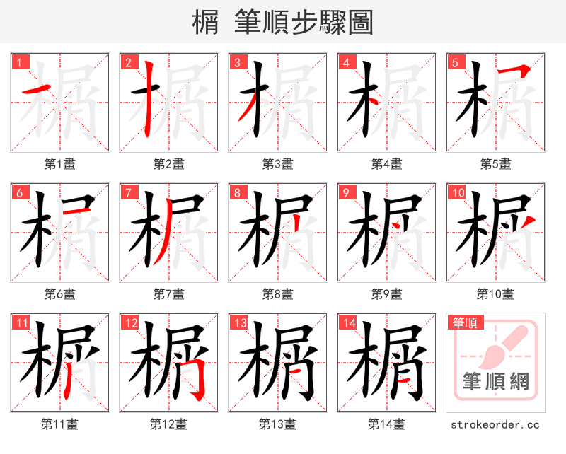 榍 的笔顺分步演示（一笔一画写字）