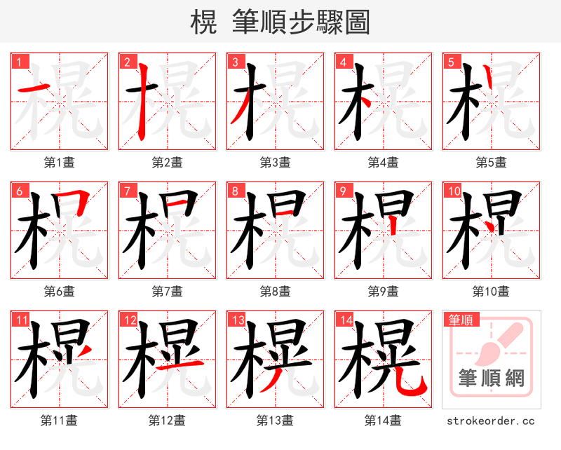 榥 的笔顺分步演示（一笔一画写字）