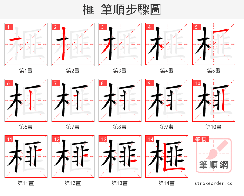 榧 的笔顺分步演示（一笔一画写字）
