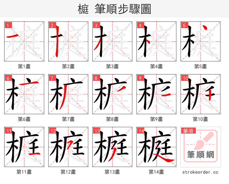 榳 的笔顺分步演示（一笔一画写字）