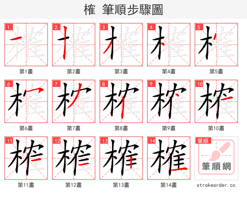 榷 的笔顺分步演示（一笔一画写字）