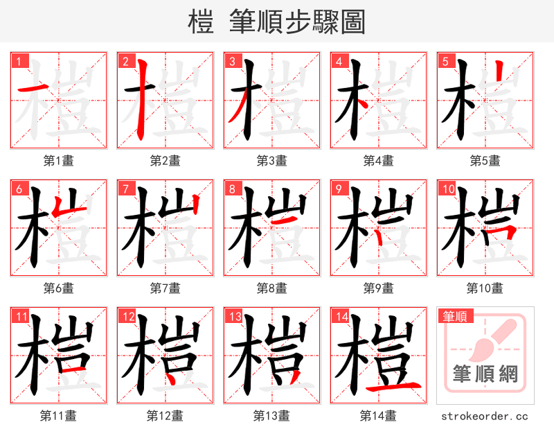 榿 的笔顺分步演示（一笔一画写字）