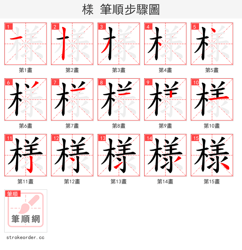 様 的笔顺分步演示（一笔一画写字）