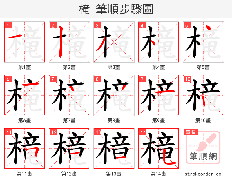 槞 的笔顺分步演示（一笔一画写字）