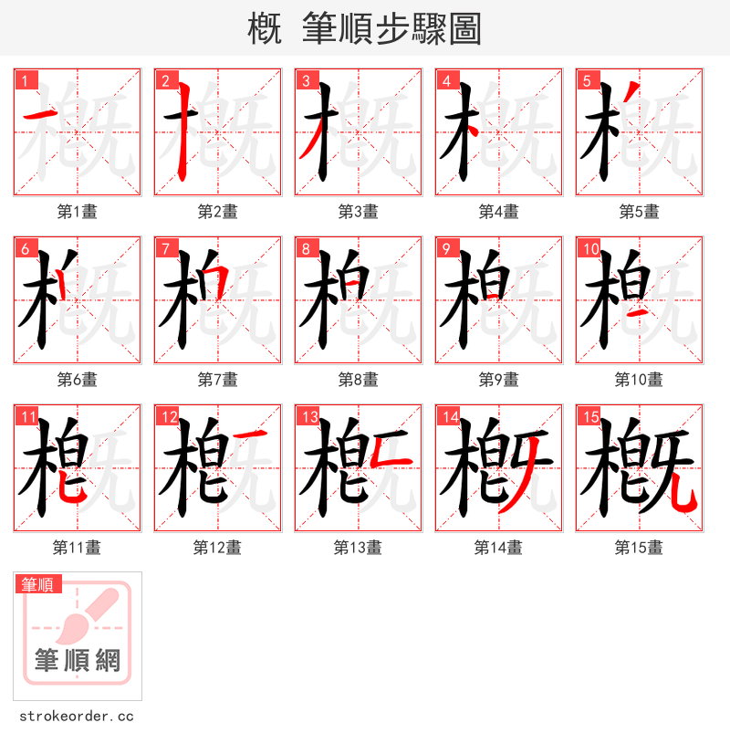 槪 的笔顺分步演示（一笔一画写字）
